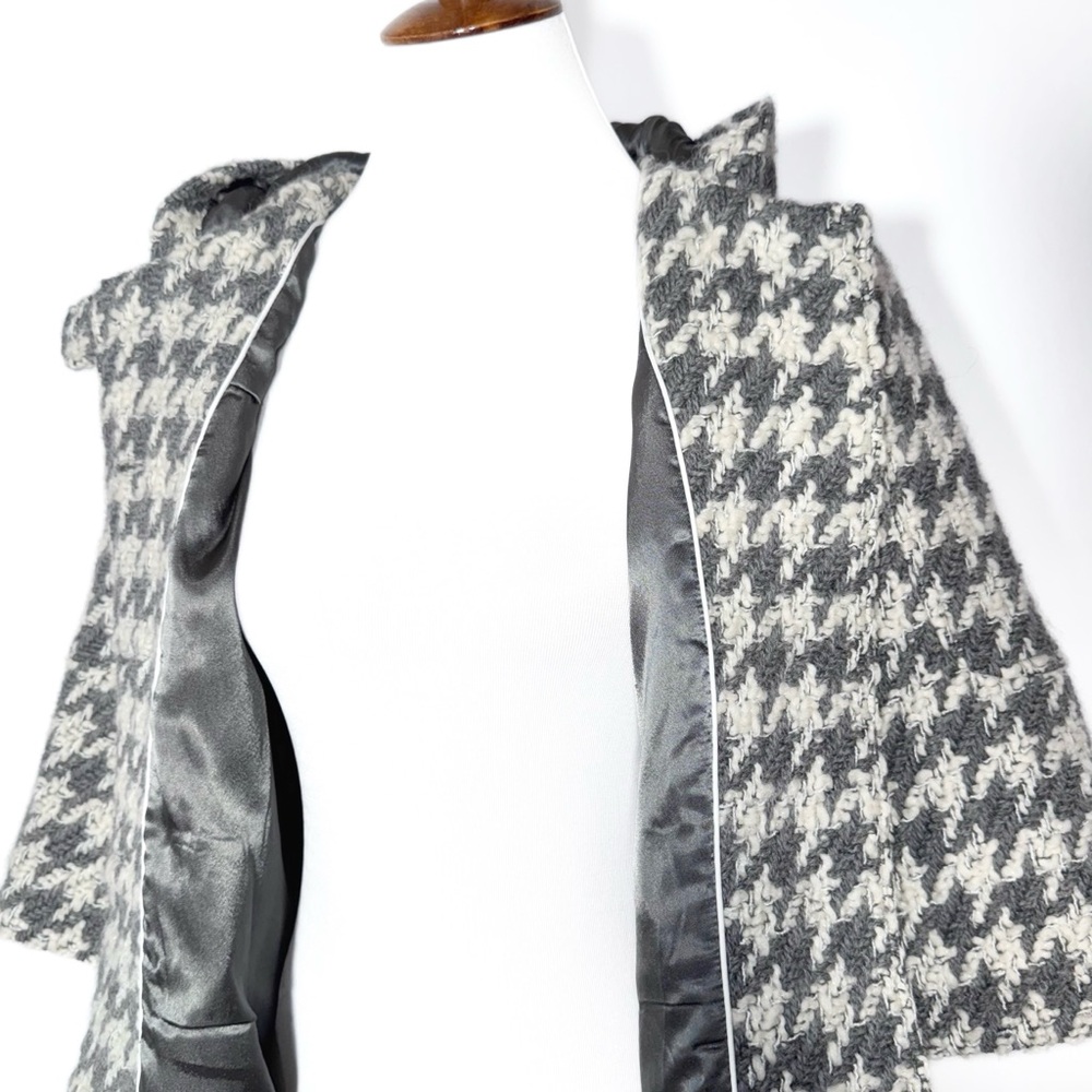 Anthropologie Houndstooth Gray Tweed Crochet 3/4 Sleeve Hooded Peacoat Jacket S - Picture 9 of 14